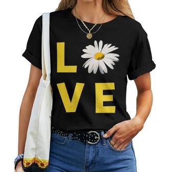 Daisy Love Retro Flower Graphic Cute White Yellow Hippie Women T-shirt | Mazezy