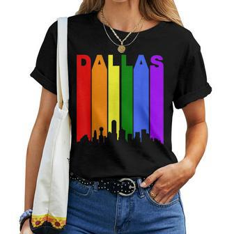 Dallas Texas Downtown Rainbow Skyline Lgbt Gay Pride Women T-shirt | Mazezy DE