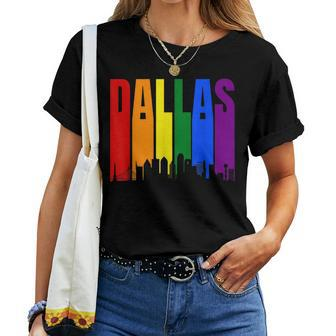 Dallas Texas Skyline Lgbtq Gay Pride Rainbow Women T-shirt | Mazezy CA