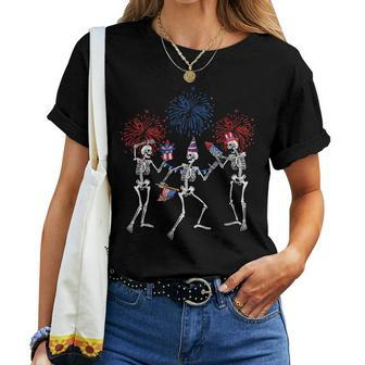 Dancing Skeletons & Usa Flag America Independence Day Dancing Women T-shirt | Mazezy
