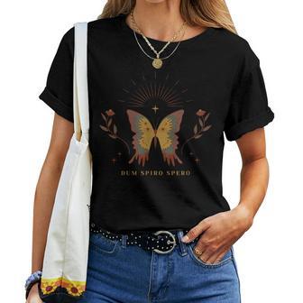 Dark Academia Aesthetic Quote Dum Spiro Spero Butterfly Gift For Women Women Crewneck Short T-shirt - Thegiftio UK