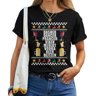 Dasher Vodka Blitzen Alcohol Reindeer Ugly Christmas Sweater Women T-shirt | Mazezy UK