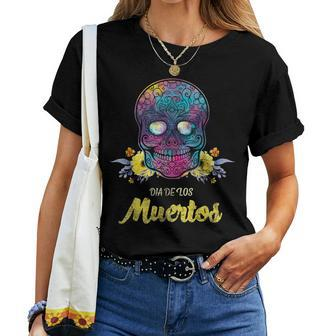 Day Of The Dead Dia De Los Muertos Floral Teal Women T-shirt | Mazezy