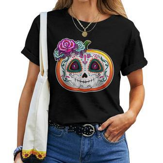 Day Of The Dead Pumpkin Dia De Los Muertos Skull Women Women T-shirt | Mazezy AU