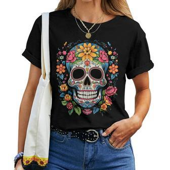 De Los Muertos Day Of The Dead Sugar Skull Halloween Women T-shirt - Seseable