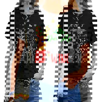 Dear Santa Just Bring Wine Reindeer Glass Christmas Alcohol Women T-shirt | Mazezy