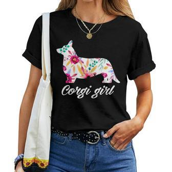 Decorative Flowers Corgi Girl Corgi Silhouette Women T-shirt | Mazezy