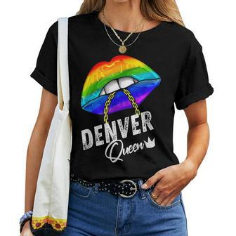 Denver Queen Lgbtq Gay Pride Rainbow Flag American City Women T-shirt | Mazezy