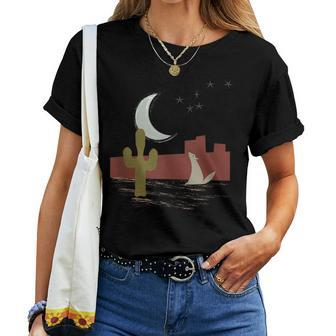Desert Moon With Cactus Coyote Mesa And Big Dipper Women T-shirt | Mazezy