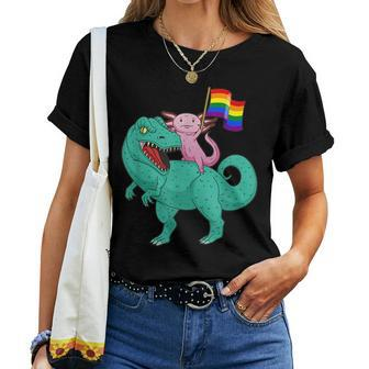 Dinosaur Axolotl Gay Pride Rainbow Flag Lesbian Proud Ally Women T-shirt Crewneck | Mazezy