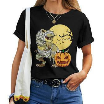 Dinosaur Trex Pumpkin Mummy Boys Halloween Party Costume Mummy Women T-shirt | Mazezy