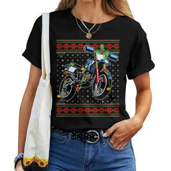 Dirt Bike Christmas Lights Ugly Sweater Santa Dirt Bike Xmas Women T-shirt | Mazezy