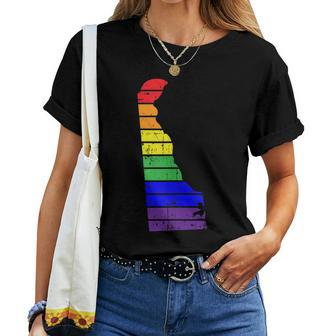 Distressed State Of Delaware Lgbt Rainbow Gay Pride Women T-shirt Crewneck | Mazezy