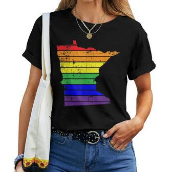 Distressed State Of Minnesota Lgbt Rainbow Gay Pride Women T-shirt | Mazezy