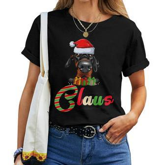 Doberman Pinscher Claus Dog Santa Hat Ugly Christmas Sweater Women T-shirt - Monsterry UK