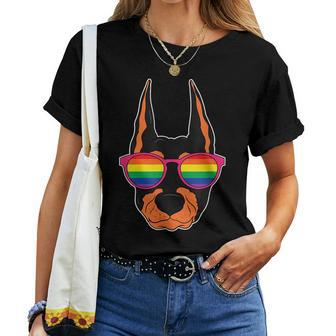 Doberman Pinscher Gay Pride Flag Lgbt Rainbow Sunglasses Women T-shirt | Mazezy
