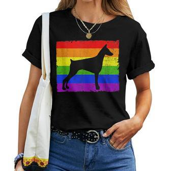 Doberman Pinscher Gay Pride Rainbow Flag Silhouette Lbgtq Women T-shirt | Mazezy