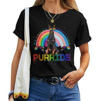 Doberman Pinscher Gay Pride Rainbow Sunglasses Lgbtq Women T-shirt | Mazezy