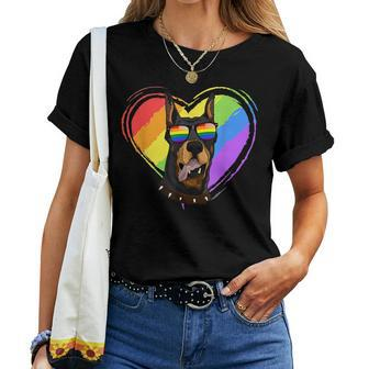 Doberman Pinscher Rainbow Heart Gay Pride Lgbt Women T-shirt | Mazezy