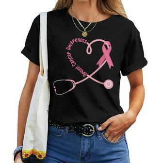 Doctor Nurse Heart Love Pink Ribbon Cute Breast Cancer Women T-shirt - Seseable