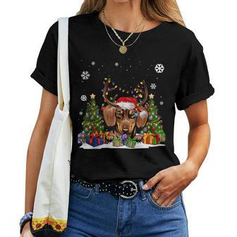Dog Lovers Cute Dachshund Santa Hat Ugly Christmas Sweater Women T-shirt - Monsterry DE