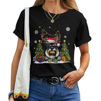 Dog Lovers Cute Schnauzer Santa Hat Ugly Christmas Sweater Women T-shirt - Monsterry