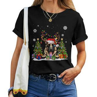 Dog Lovers German Shepherd Santa Hat Ugly Christmas Sweater Women T-shirt - Monsterry AU