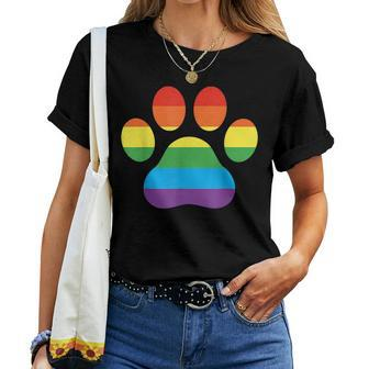 Dog Paw Print Lgbtq Rainbow Flag Gay Pride Ally Dog Lover Women T-shirt - Seseable