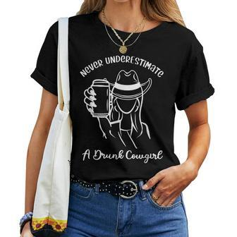 Drunk Cowgirl Never Underestimate Beer Drinking Cowgirl Women T-shirt - Seseable