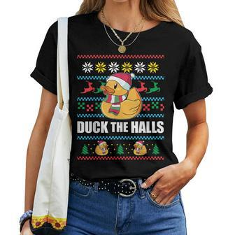 Duck The Halls Ugly Christmas Sweater Meme Women T-shirt - Monsterry
