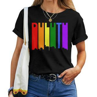 Duluth Minnesota Lgbtq Gay Pride Rainbow Skyline Women T-shirt Crewneck | Mazezy