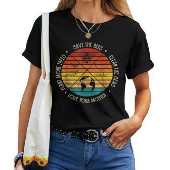 Earth Day Save The Bee Plant More Trees Clean The Seas Gift For Women Women Crewneck Short T-shirt - Thegiftio UK