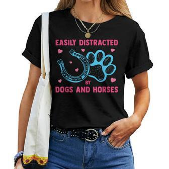 Easily Distracted By Dogs And Horses Farm Animal Lover Women T-shirt - Monsterry CA