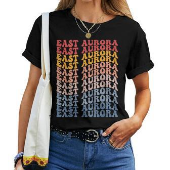 East Aurora City Groovy Retro Women T-shirt | Mazezy