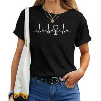 Ekg Wine Wine Heartbeat Pulse Women T-shirt - Seseable
