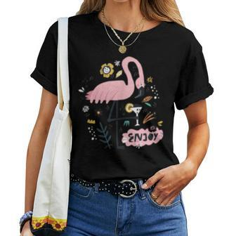 Enjoy Flamingo Drinking Wine Summer Flamingo Lover Women T-shirt | Mazezy