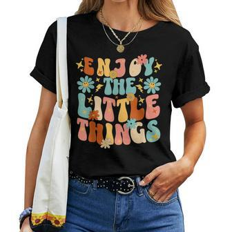 Enjoy The Little Things Positive Sayings Groovy Retro Women Women Crewneck Short T-shirt - Thegiftio UK