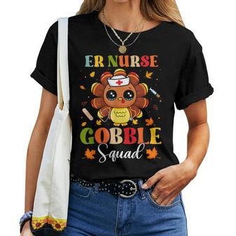 Er Nurse Gobble Squad Cute Turkey Thanksgiving Fall Autumn Women T-shirt | Mazezy