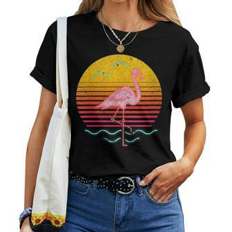 Exotic Pink Flamingo Summer Vibes Palm Trees Tropical Summer Women T-shirt | Mazezy