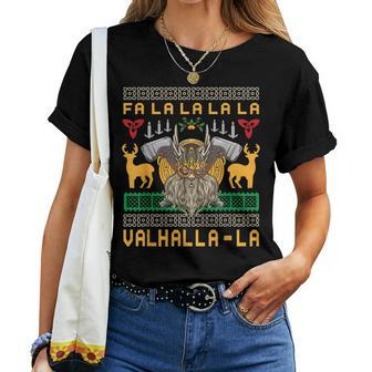 Fa La La La Valhalla Viking Nordic Ugly Christmas Sweater Women T-shirt - Seseable