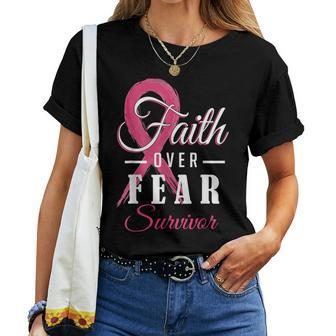 Faith Over Fear Pink Ribbon Breast Cancer Survivor Women T-shirt - Seseable