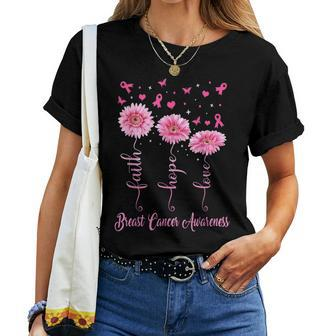 Faith Hope Love Daisy Pink Ribbon Breast Cancer Awareness Women T-shirt - Seseable