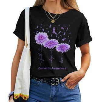 Faith Hope Love Purple Flower Ribbon Dementia Awareness Women T-shirt Short Sleeve Graphic - Thegiftio UK