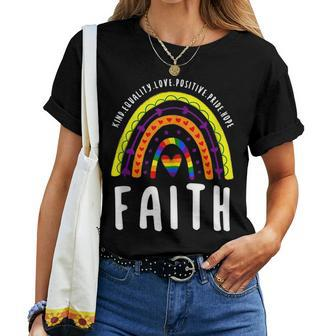 Faith Lgbt Gay Pride Boho Rainbow Faith Women T-shirt | Mazezy
