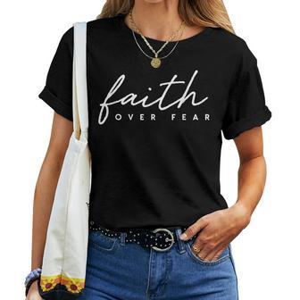 Faith Over Fear Esus Christian God Faith Cross Lion Gift Women T-shirt Crewneck Short Sleeve Graphic - Monsterry CA