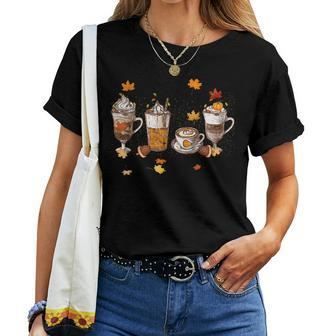 Fall Coffee Cups And Pumpkin Autumn Coffee Lovers For Coffee Lovers Women T-shirt | Mazezy