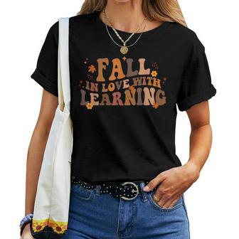 Fall In Love With Learning Fall Teacher Thanksgiving Retro Women T-shirt - Thegiftio