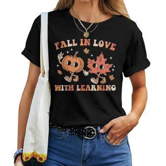 Fall In Love With Learning Fall Teacher Thanksgiving Retro Women T-shirt - Monsterry AU