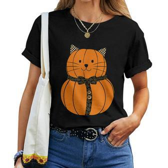 Fall Thanksgiving Cutest Pumpkin Cat Face Whiskers Halloween Fall Thanksgiving Women T-shirt | Mazezy