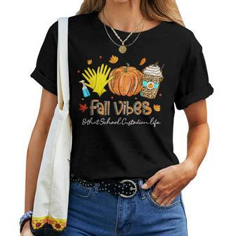 Fall Vibes & That School Custodian Life Pumpkin Leopard Women T-shirt | Mazezy